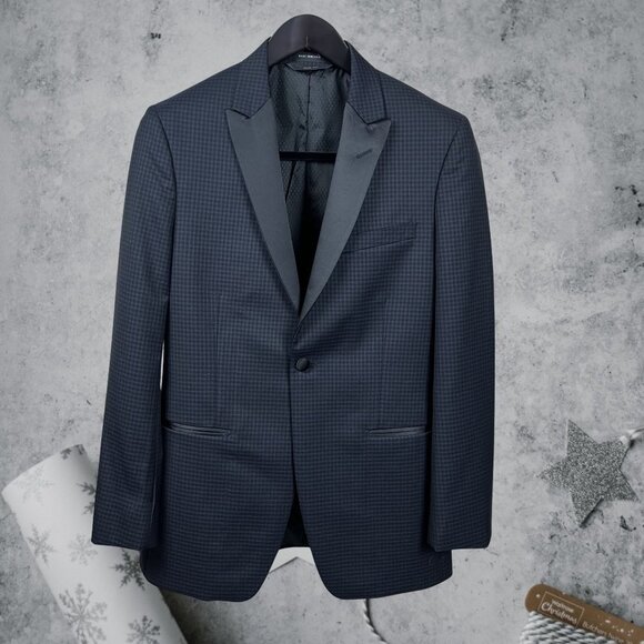 IKE Evenings Elegant Dark Blue & Black 1-ButtonTuxedo Coat with Satin Trim 40R